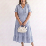 Dakota | Rochie midi cu mânecă scurtă și dungi