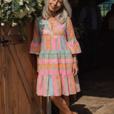 Maelle | Rochie cu imprimeu geometric, decolteu în V, lungime până la genunchi