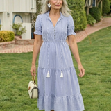 Dakota | Rochie midi cu mânecă scurtă și dungi