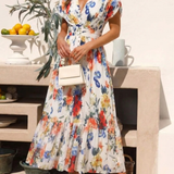 Savannah | Rochie midi florală plisată cu mânecă scurtă
