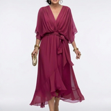 Elysia | Rochie Midi cu Decolteu în V și Talie Drapată