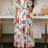 Savannah | Rochie midi florală plisată cu mânecă scurtă