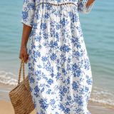 Rochie de Plajă Florală Albastră Clasică