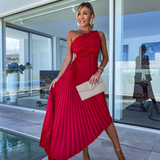 ELLA | Rochie Midi Plisată cu Un Umăr