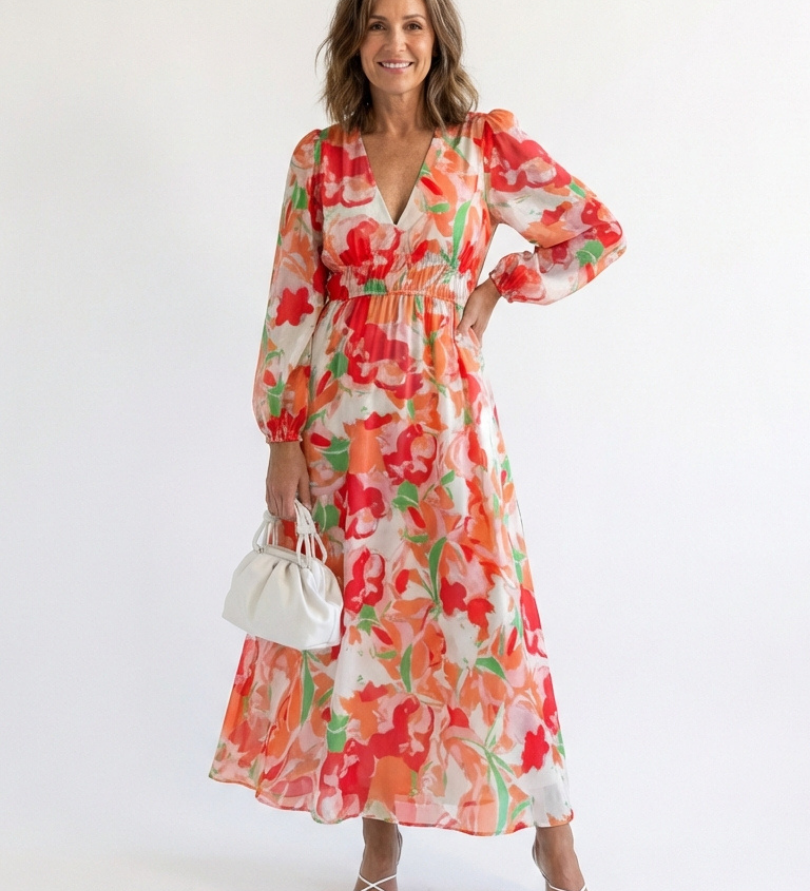 Althea | Rochie Maxi Floral cu Mâneci Lungi