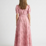 Xanthea | Rochie maxi cu mânecă scurtă, cu curea și textură florală