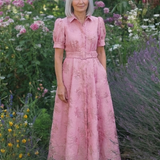 Xanthea | Rochie maxi cu mânecă scurtă, cu curea și textură florală