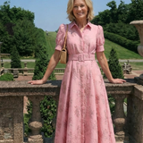 Xanthea | Rochie maxi cu mânecă scurtă, cu curea și textură florală
