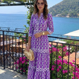 Ysolde | Rochie midi cu mânecă trei sferturi și model în lanț