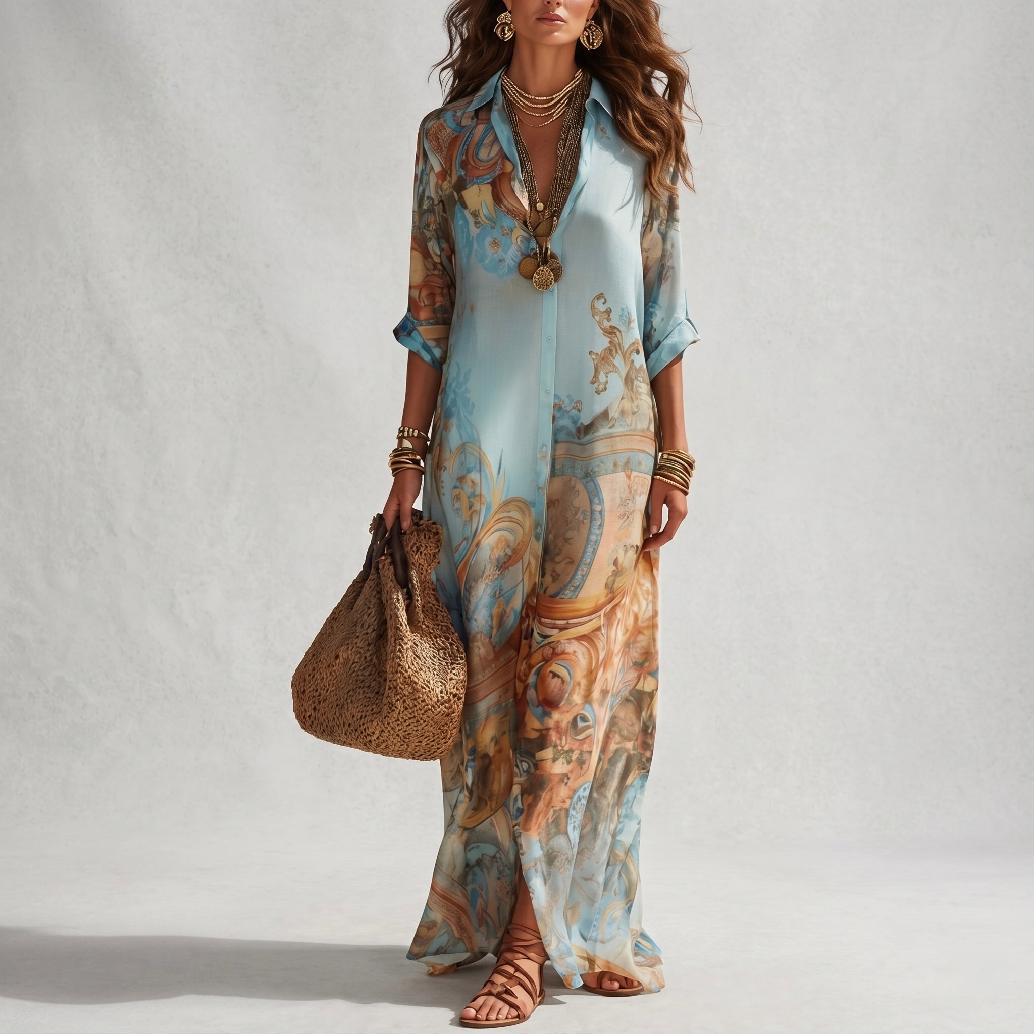 Daria - Rochie-cămașă maxi, fluidă și elegantă