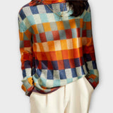 Erika | Pulover cu Motiv Patchwork și Guler Înalt