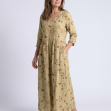 Marina | Rochie Maxi cu Decolteu în V și Mâneci Trei Sferturi