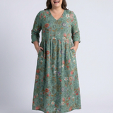 Marina | Rochie Maxi cu Decolteu în V și Mâneci Trei Sferturi