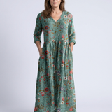 Marina | Rochie Maxi cu Decolteu în V și Mâneci Trei Sferturi
