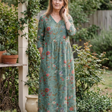 Marina | Rochie Maxi cu Decolteu în V și Mâneci Trei Sferturi