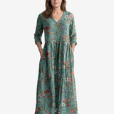 Marina | Rochie Maxi cu Decolteu în V și Mâneci Trei Sferturi