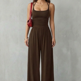 Jumpsuit lejer cu bretele spaghetti și pantaloni largi