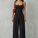 Jumpsuit lejer cu bretele spaghetti și pantaloni largi
