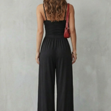 Jumpsuit lejer cu bretele spaghetti și pantaloni largi