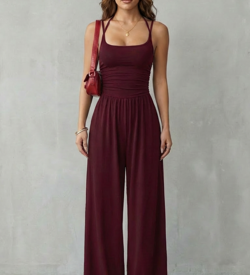 Jumpsuit lejer cu bretele spaghetti și pantaloni largi