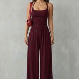 Jumpsuit lejer cu bretele spaghetti și pantaloni largi