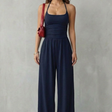 Jumpsuit lejer cu bretele spaghetti și pantaloni largi