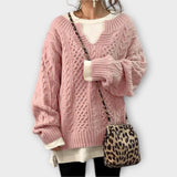 Pulover din Tricot Gros cu Motiv de Împletituri