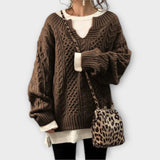 Pulover din Tricot Gros cu Motiv de Împletituri
