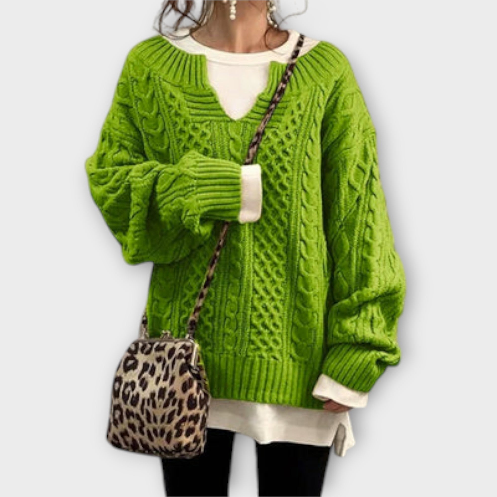 Pulover din Tricot Gros cu Motiv de Împletituri