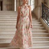 Aurelle | Rochie Midi cu Guler Halter și Flori