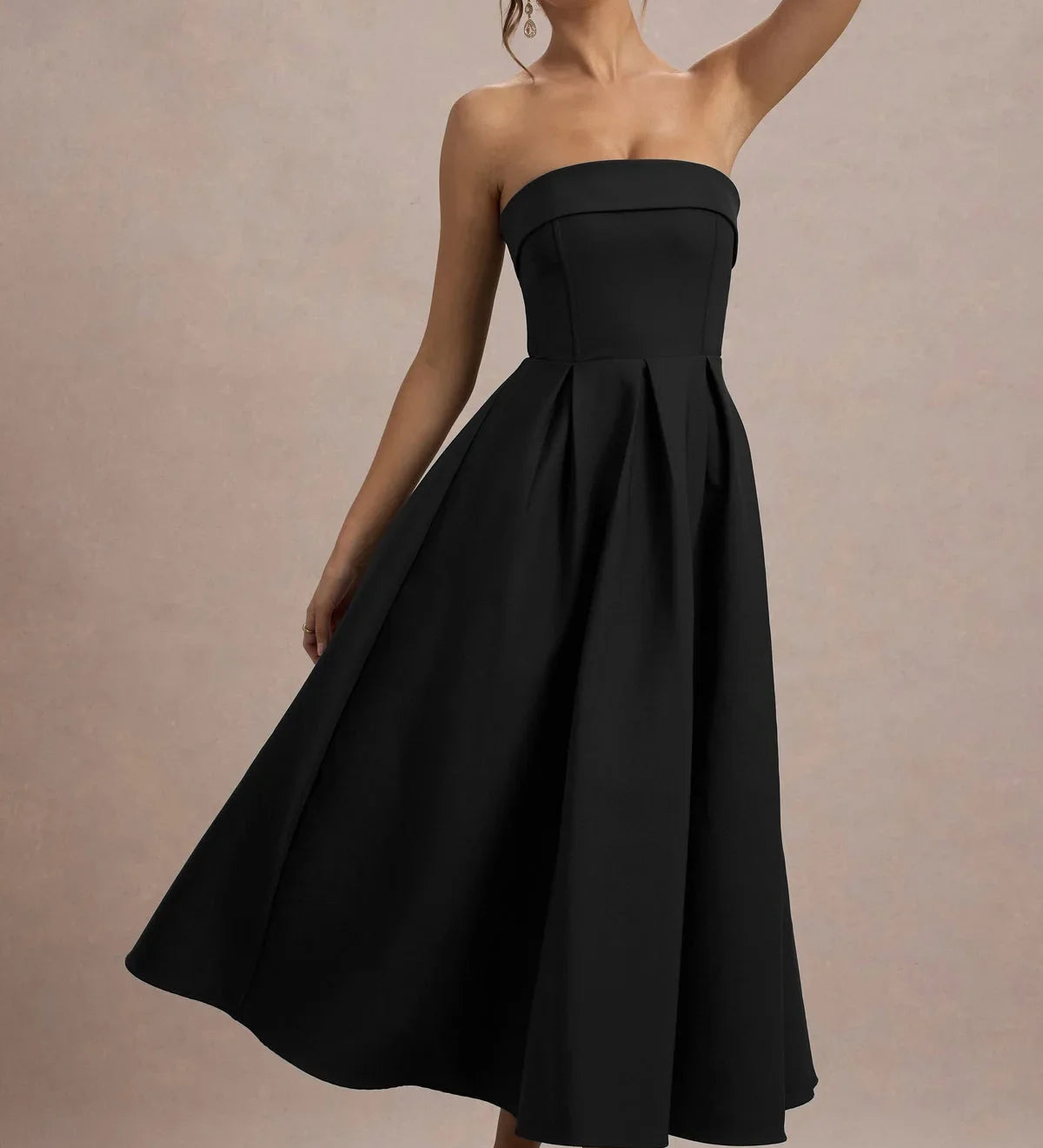 ANNE | Rochie Midi Stilată cu Decolteu Fără Umeri