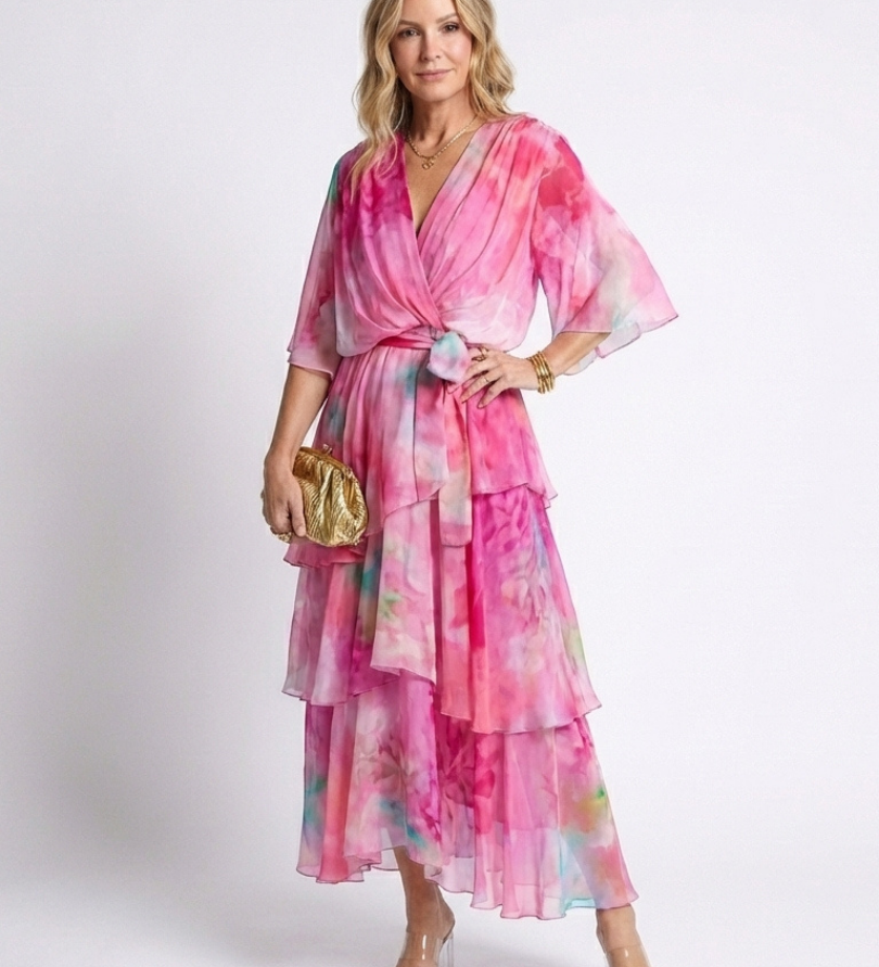 Calista | Rochie maxi transparentă, stratificată, cu decolteu în V și cordon