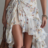 Rochie mini florală retro cu umeri goi și decolteu în V