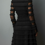 Rochie mini neagră cu franjuri și straturi transparente