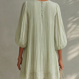 Rochie mini din șifon plisat cu mâneci tip felinar, verde deschis