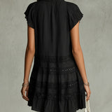 Rochie mini din șifon cu dantelă și dungi negre