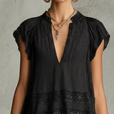 Rochie mini din șifon cu dantelă și dungi negre