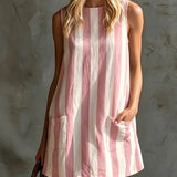 Rochie mini fără mâneci cu dungi retro