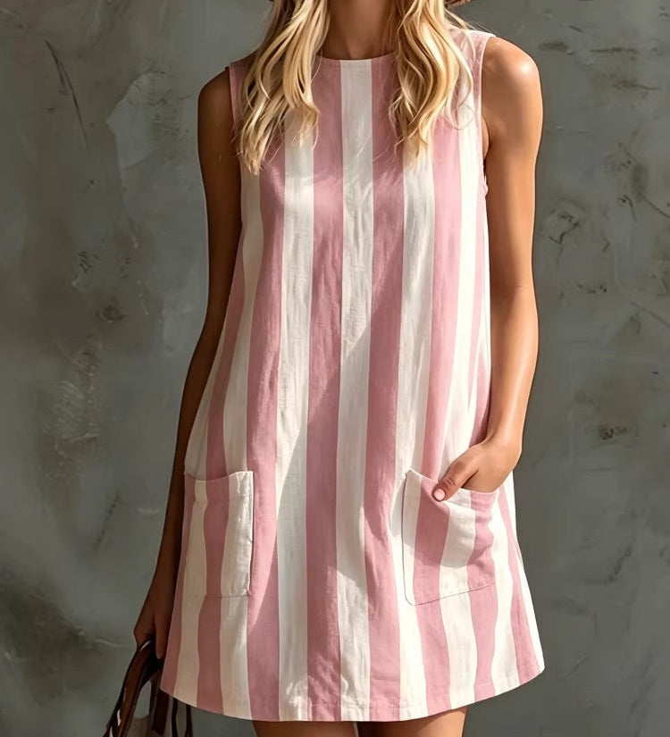 Rochie mini fără mâneci cu dungi retro