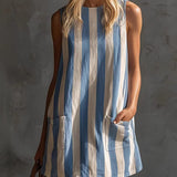 Rochie mini fără mâneci cu dungi retro