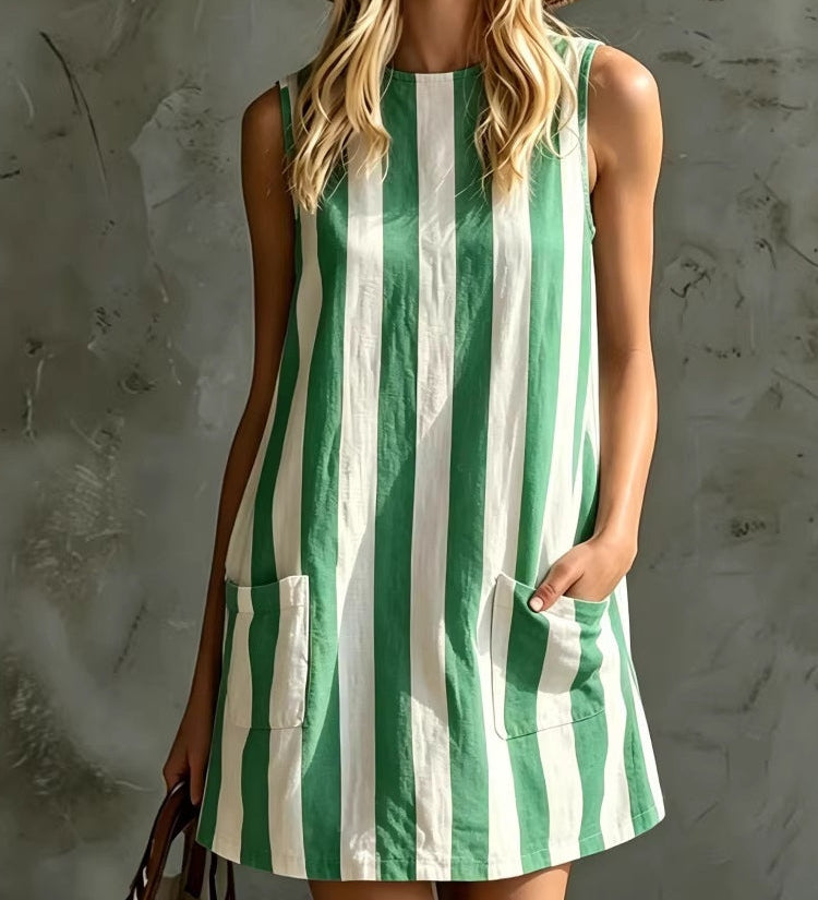 Rochie mini fără mâneci cu dungi retro