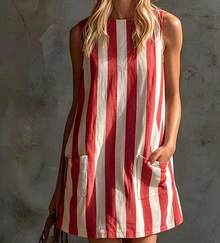 Rochie mini fără mâneci cu dungi retro