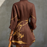 Rochie mini neagră din dantelă croșetată cu imprimeu auriu