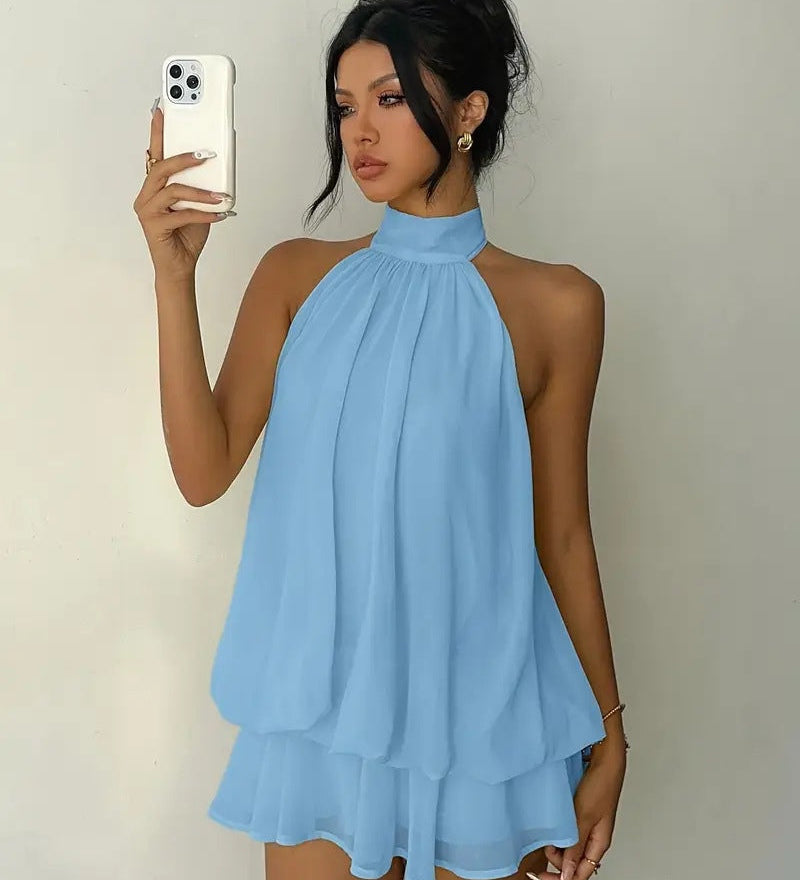Rochie mini stratificată cu spate gol