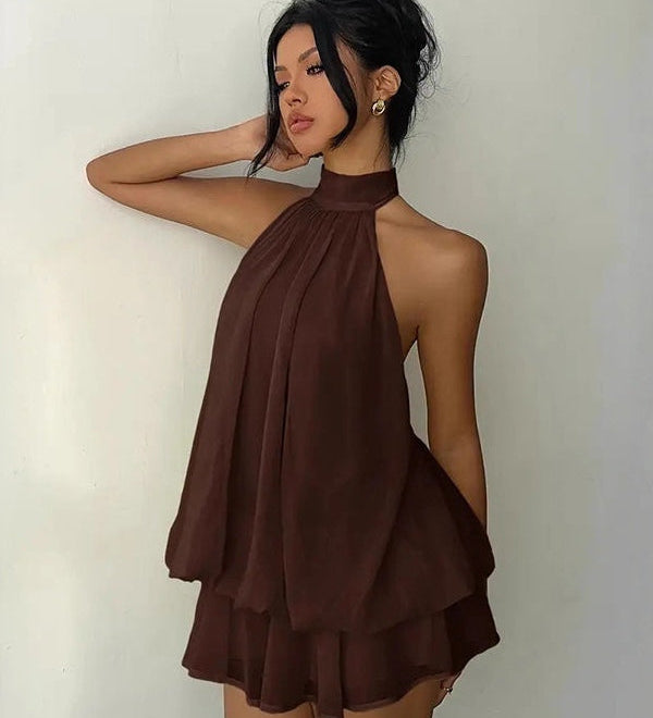 Rochie mini stratificată cu spate gol