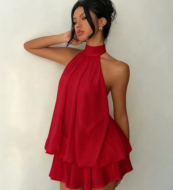 Rochie mini stratificată cu spate gol