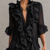 Rochie mini din șifon negru cu volane