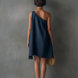 Rochie mini pe un umăr, albastru marin