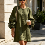 Rochie mini cu manșete florale și nasturi decorativi