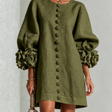 Rochie mini cu manșete florale și nasturi decorativi